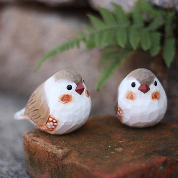 Handmade Carved Wooden Zebra Finch Bird Figurine
